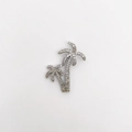 18K verzilverde kokosnootboom hanger met glinsterende zirkonia steentjes - Zilveren Dubbele Kokosboom Stijl (NAA08-7)