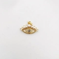 Gold evil eye pendant charm with clear crystal and white pearl eyelash detail - Pendant Only / Gold Plated White Zircon (NI06-5)