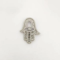 Silver plated Hamsa Hand pendant with white zircon micro-paving and evil eye design - Pendant Only / Platinum Palm (NA05-1)