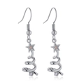 Macro detail of silver Christmas tree drop earrings with star and zircon inlay decoration - Platinum Plated Christmas Tree Style (ET07-3)
