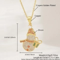 Elegant gold plated snowman pendant necklace with colorful zircon stones and a pearl - Necklace (Chain + Pendant) / Christmas Snowman (NAG05-4)