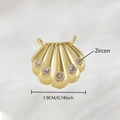 Gold shell pendant connector with brown zircons and two loops for jewelry making - 1.9cm / Gold Plated Shell