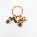 18k gold plated charm holder with pink zircon ring, boy, girl, and soccer ball pendants - Colored Rhinestone Red Ring Pendant Only (Without Chain) (NA06-6)