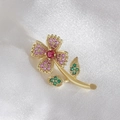 Rotating flower pendant with pink and green zircon stones in golden metal plating - 2.7*1.4cm Multicolor Flower (NAD10-2) / Pendant Only (No Chain)