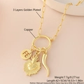 Golden paperclip chain necklace with FE coin, sacred heart and cornicello charms - Large Link Chain (NAI12-2) / Necklace + Pendant Set