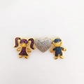 18k gold plated pendant featuring zircon encrusted heart with boy and girl charms - Heart Couple Pendant Only (Without Chain) (NB07-9)