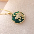 Gold frog pendant necklace with green enamel lotus leaf and white cubic zirconia - Pendant Only / Gold Lily Pad Frog