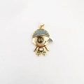 Golden cartoon boy pendant with blue zircon stones and polished finish for DIY jewelry - Blue Hat Boy (NG06-4)