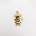 Gold-plated cartoon boy pendant with sparkling zircon-studded cap for DIY jewelry - White Hat Boy (NG06-3)