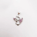 Cute boy angel pendant in silver finish with pink zircon pave heart and wing details - Single Wing (NW04-1)