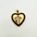 Gold-plated heart pendant with cross cutout and black zircon inlay for DIY jewelry - Black Zircon Cross Heart (NF07-9)