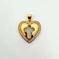 Gold-plated heart pendant with hollow cross design and white zircon stones inlay - White Zircon Cross Heart (NF07-10)