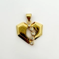 Ciondolo a cuore geometrico 3D dorato con cinque pietre preziose rotonde e chiare - Ciondolo a Cuore con Cinque Zirconia Solo (Senza Catena) (NG05-3) / Oro