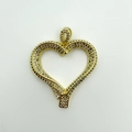 Golden hollow heart pendant with sparkling pavé stones and twisted metal texture - Hollow Ribbon Heart (NA08-10)