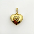 Pendente portafoto a cuore dorato con cristalli per creazione gioielli fai da te - Medaglione a Cuore con Zirconia Solo (Senza Catena) (ND10-5) / Oro