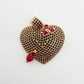 Goldener Herzanhänger mit schwarzen Pavé-Steinen und rosa Tropfenkristall-Besatz - Gold Schwarzes Pave Herz Rosa Edelstein Akzent Stil (ND02-6)