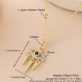 Collier mauvais oeil en laiton plaqué or 18k avec zircon bleu et trois pendentifs coniques - Mauvais Œil (NAK11-7) / Collier (Avec Chaîne)