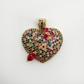 18k gold plated heart pendant with colorful crystals and a red bow detail - Colorful Bow Heart (NE10-7)