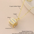 Golden plated copper dice pendant necklace with zircon inlays and detailed measurements - Necklace Set / Zirconia Pave Dice Style