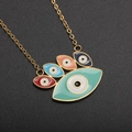 Collier plaqué or 18k avec pendentifs œil maléfique en émail coloré sur support noir - Mauvais Yeux Colorés (NJ06-6)