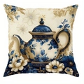 Vintage floral moon and porcelain teapot design throw pillow cover for home decor - Porcelain Teapot and Floral (CDR408-4) / 45*45cm Short Plush Single Sided Without Core