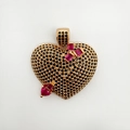 18k gold plated heart pendant featuring black pave crystals and ruby-red faceted stones - Black Zirconia Red Gem Heart (ND02-6)