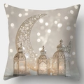 Detailed macro view of Ramadan pillowcase featuring golden moon and vintage lanterns - Silver Hollow Moon Lantern Style (CDR403-3) / 45x45cm Cover Only