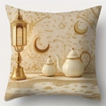 Goldener Mond-Laterne Kissenbezug mit orientalischen Mustern für die Sofa-Dekoration - 45x45cm Einseitig ohne Kern / Stil 4 (CDR404-4)
