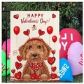 Dettaglio bandiera da giardino in tela per San Valentino con cane e palloncini a cuore - Hyq96-1