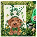 Dettaglio della bandiera da giardino per San Patrizio con cane e trifogli verdi - Hyq96-2