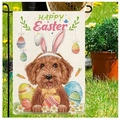 Dettaglio della bandiera da giardino Buona Pasqua con barboncino marrone e uova colorate - Cane di Pasqua (HYQ96-3)