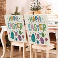 Detail of Easter chair back cover with Happy Easter letters and colorful egg patterns - 49*58cm / Multicolor Easter Egg Pattern Style (TYTDR110--1)