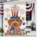Vertical garden flag with patriotic dog illustration and God Bless America text on porch - Independence Day Dog (HYQ96-5)