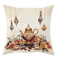 Vintage Ramadan Kissenbezug mit ethnischem Teeservice und Blumendesign auf Creme - Vintage Teeservice Und Blumen (CDR409-2) / 45*45cm Kurzplüsch Einseitig Ohne Kissenkern