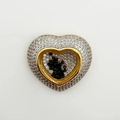 18k gold plated heart charm with sparkling white stones and black floating center - Floating Black Gem Heart (NC12-4)