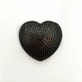 Black heart-shaped 18k gold plated copper charm with textured pavé crystals for DIY jewelry - Black Beaded Heart (NC10-4)