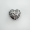Polished silver heart pendant charm with full pave set sparkling cubic zirconia stones - White Zirconia Heart (NB10-8)
