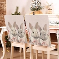 Detail of Easter chair covers with cute bunny prints and pink bows on linen fabric - Double Bunny Pattern (TYTDR115--1)