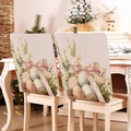 Pink Easter bunny egg chair covers set of 2 in linen texture for festive home dining decor - Easter Eggs Nest Pattern (TYTDR115-3)