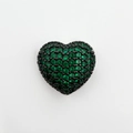 18k gold plated heart charm with green pave crystals and black plated base - Green Zirconia Heart (NB10-2)
