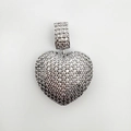 Sparkling silver-tone pavé heart pendant with clear crystals for DIY jewelry making - White Zirconia Pave Heart (NC11-10)