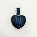 18k gold plated copper heart pendant with blue and black pavé crystals for DIY jewelry - Blue Black Zirconia Heart (NC12-2)