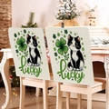 Detailed view of Saint Patrick's Day chair covers with lucky cat and clover design - Lucky Black and White Cat Pattern (TYTDR119-3)