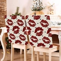 Details zu Stuhlhussen aus Segeltuch mit roten Leopardenlippen und schwarzen Herzen - Beige Leoparden Lippen (TYTDR102-3) / 49*58cm