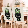 Close-up of St. Patrick's Day chair covers with cute black cats and clover holiday patterns - Happy St. Catrick's Day Black Cat (TYTDR119-7)