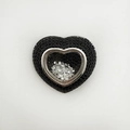 18k gold plated heart pendant with black pave stones and floating white crystals - Floating White Gem Black Heart (NC12-7)