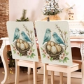 Detail of floral bird nest print on thick linen-texture Easter dining chair back covers - 49*58cm / Blue Birds Nest Floral Cluster Print (TYTDR116-20)