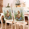 Close-up of Easter chair back covers with blue floral bunny and vintage duck pattern - 49*58cm / Yellow Duck Blue Flower Egg Print (TYTDR116-21)