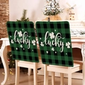 St. Patrick's Day stoelhoezen met klavertje vier en groen-zwart ruitjespatroon set - Geruit Lucky Klaver Stijl (TYTDR121-4) / 49*58cm
