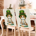 Two-piece St. Patrick's Day chair covers featuring a cute cartoon cat with a leprechaun hat - Orange Cat in Green Hat LEPURRCHAUN (TYTDR119-19)